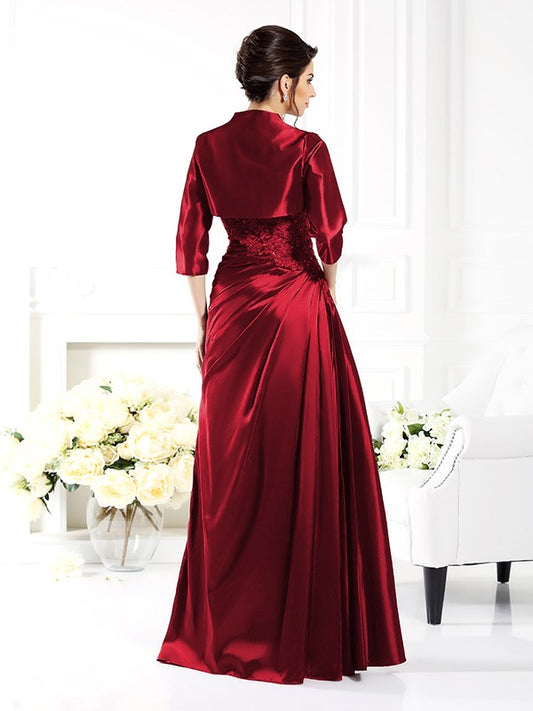 A-line strapless floor standing decal bride mother dress