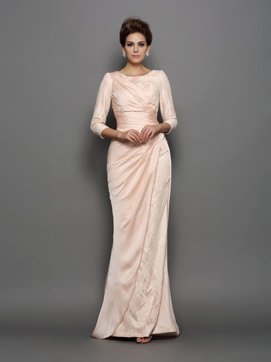 Mermaid Satin Chiffon Bateau 3/4 Sleeves Sweep/Brush Train With Lace Mother of the Bride Dresses