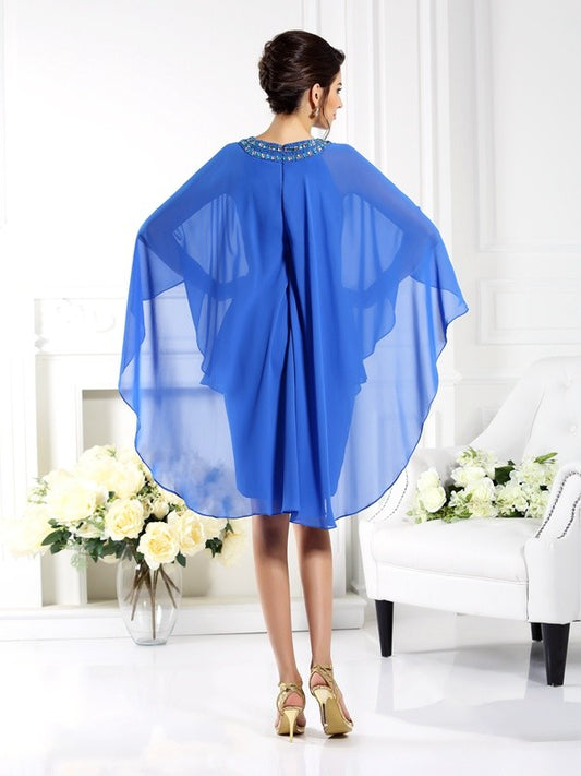 Sheath Chiffon Bateau 3/4 Sleeves Knee-Length With Beading Mother of the Bride Dresses