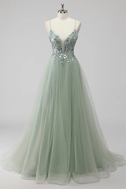 Lavender A-line thin shoulder strap sequined chiffon ball dress