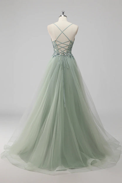 Lavender A-line thin shoulder strap sequined chiffon ball dress
