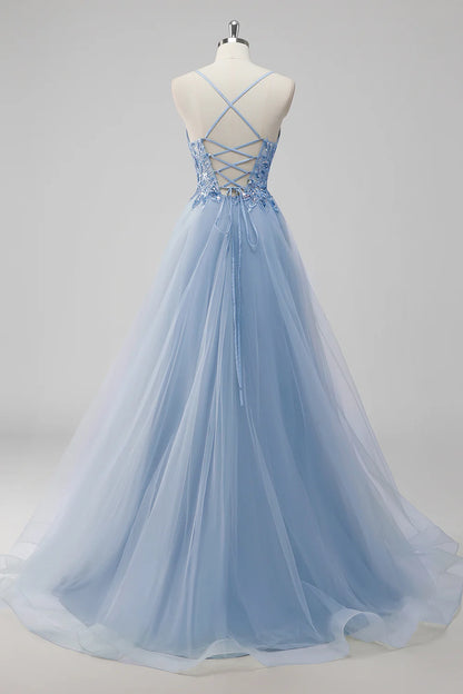 Lavender A-line thin shoulder strap sequined chiffon ball dress