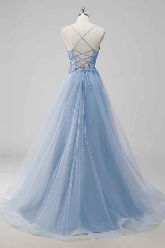 Lavender A-line thin shoulder strap sequined chiffon ball dress