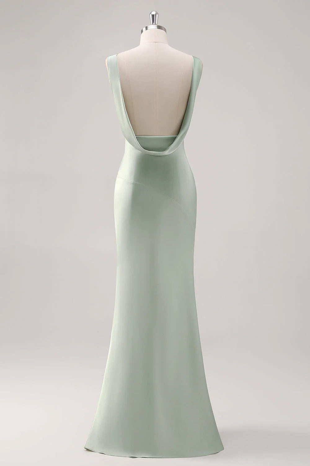 Sage Green Sheath V Neck Backless Satin Bridesmaid Dress