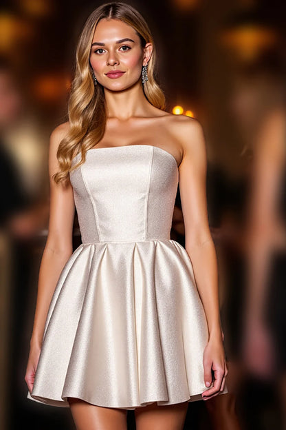 Strapless satin simple A-line back to school dress