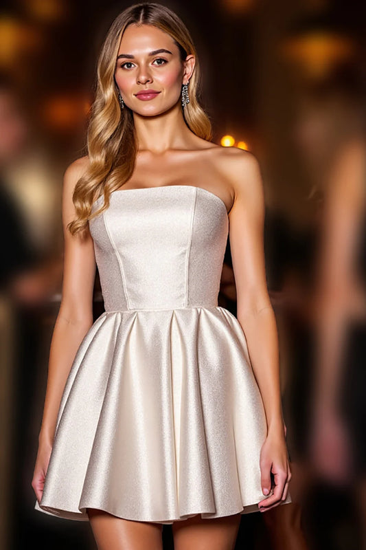 Strapless satin simple A-line back to school dress