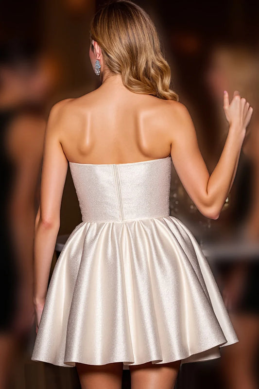 Strapless satin simple A-line back to school dress