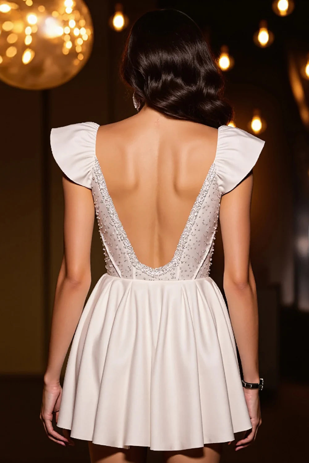 A-line back to school dress with satin and pearl embellishments