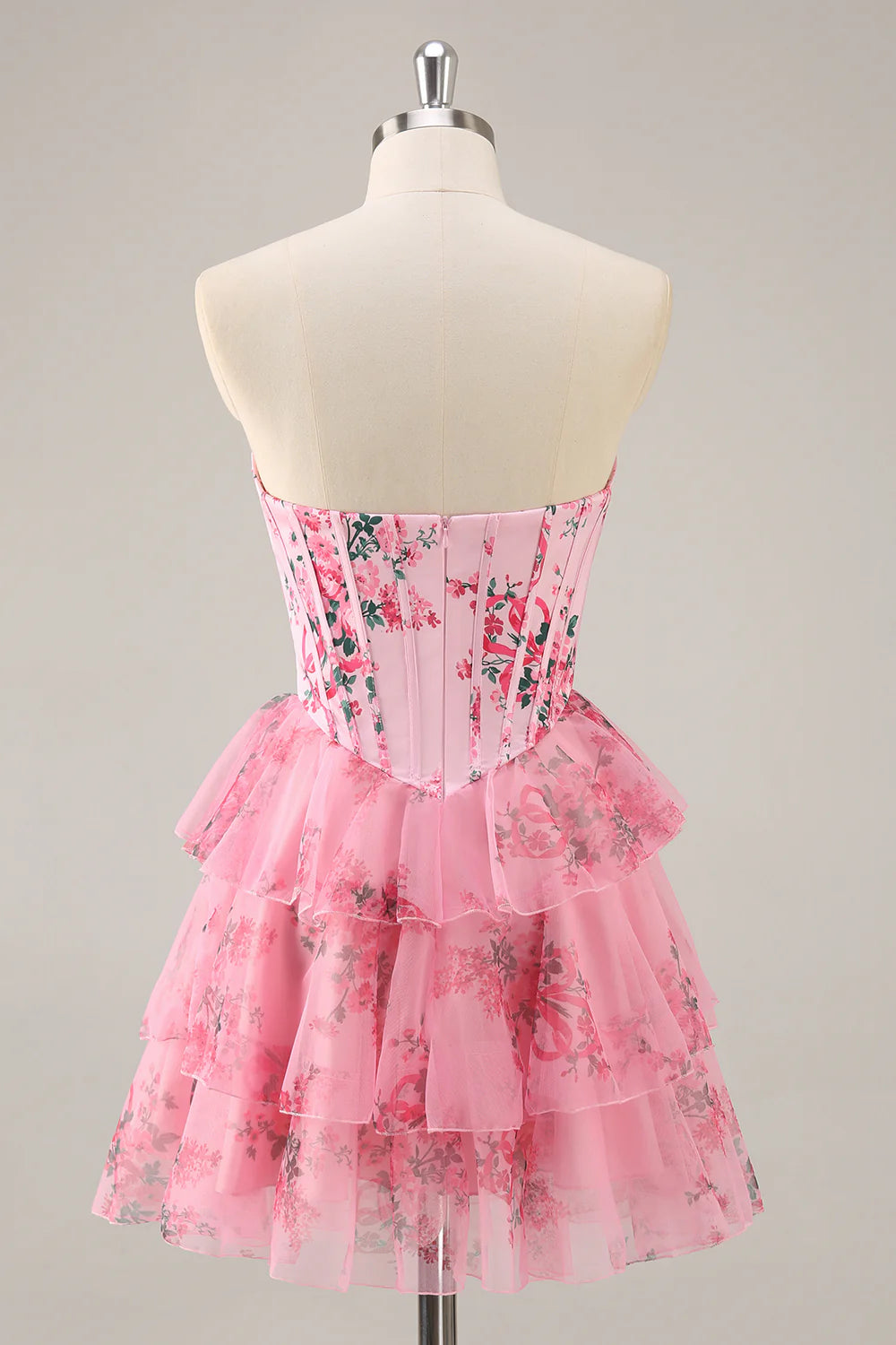 A-line strapless layered flower back to school dress