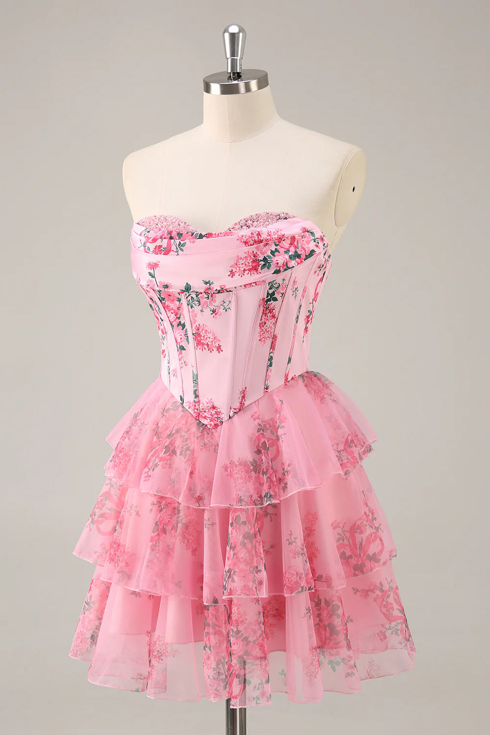 A-line strapless layered flower back to school dress