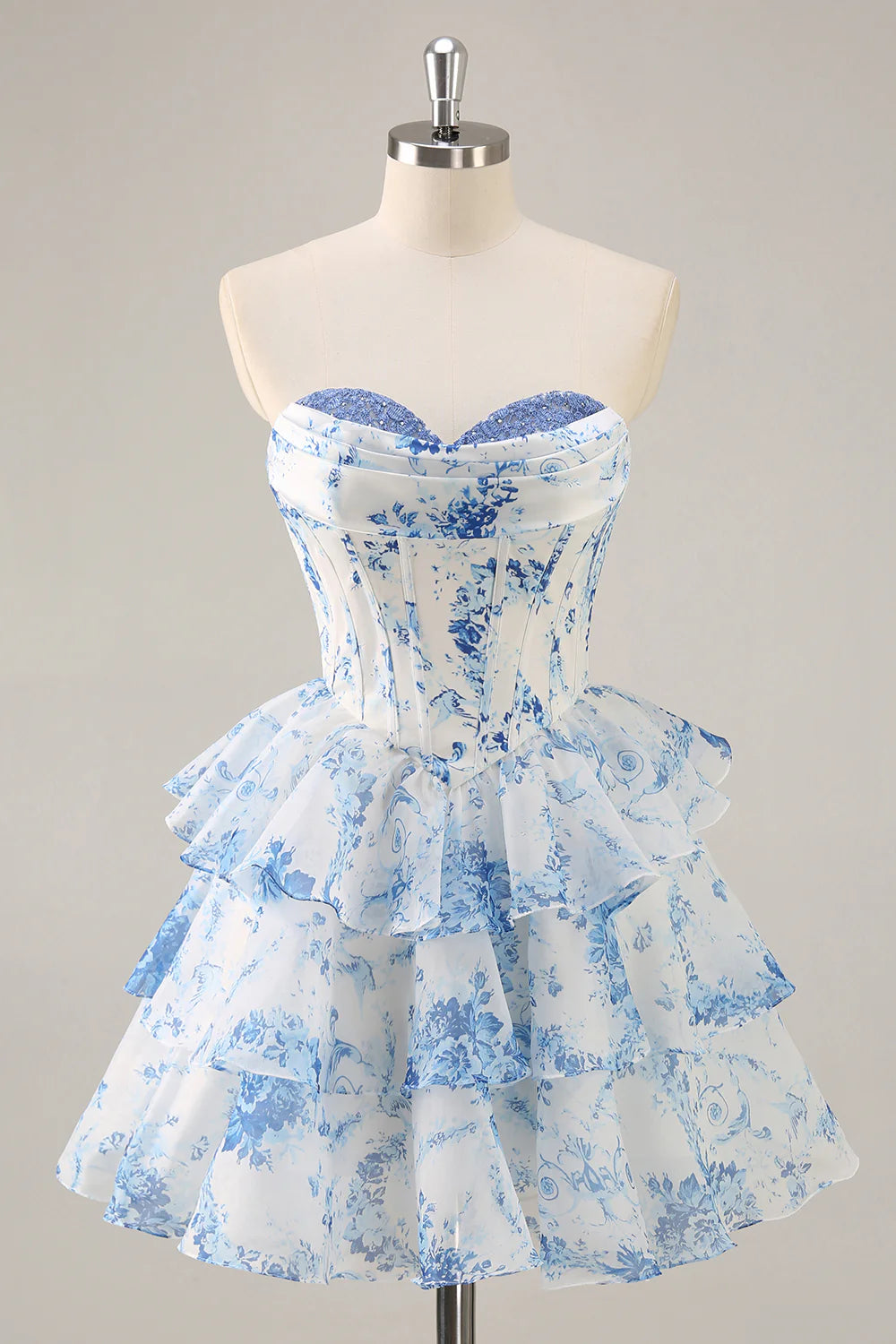 A-line strapless layered flower back to school dress