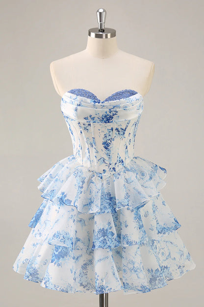 A-line strapless layered flower back to school dress