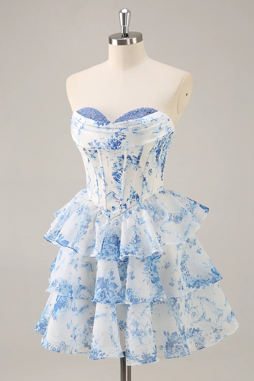 A-line strapless layered flower back to school dress