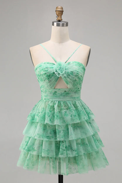 Flower A-line suspender printed layered back to school dress