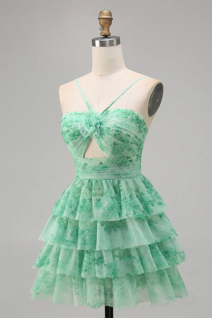 Flower A-line suspender printed layered back to school dress