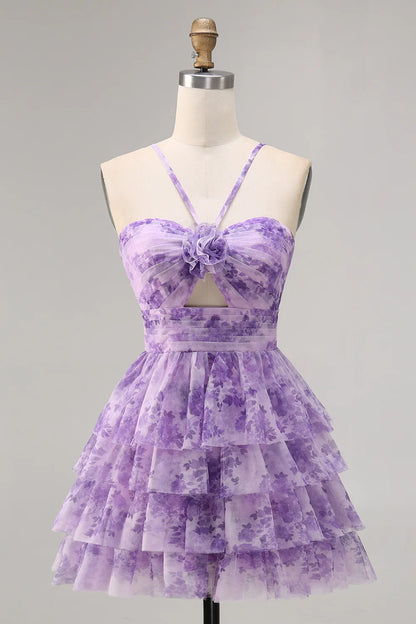Flower A-line suspender printed layered back to school dress
