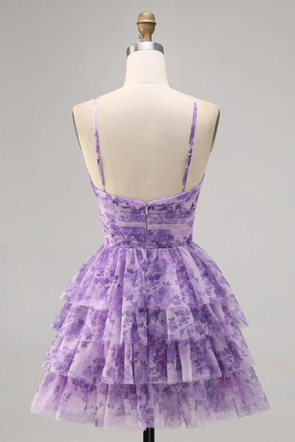 Flower A-line suspender printed layered back to school dress