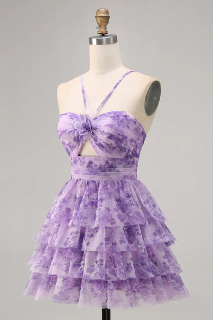 Flower A-line suspender printed layered back to school dress
