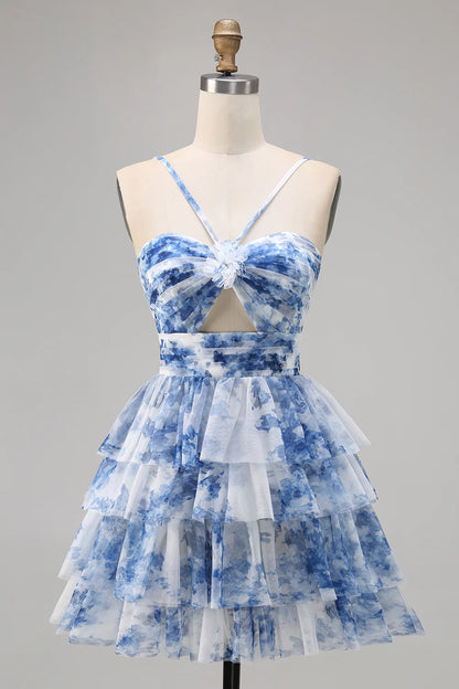 Flower A-line suspender printed layered back to school dress