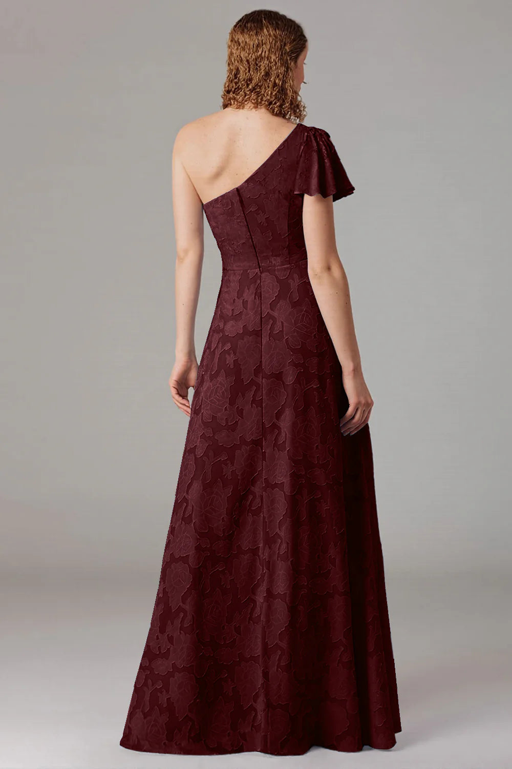 A-line shoulder cinched waist side slit dress