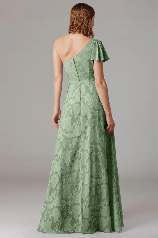 A-line shoulder cinched waist side slit dress