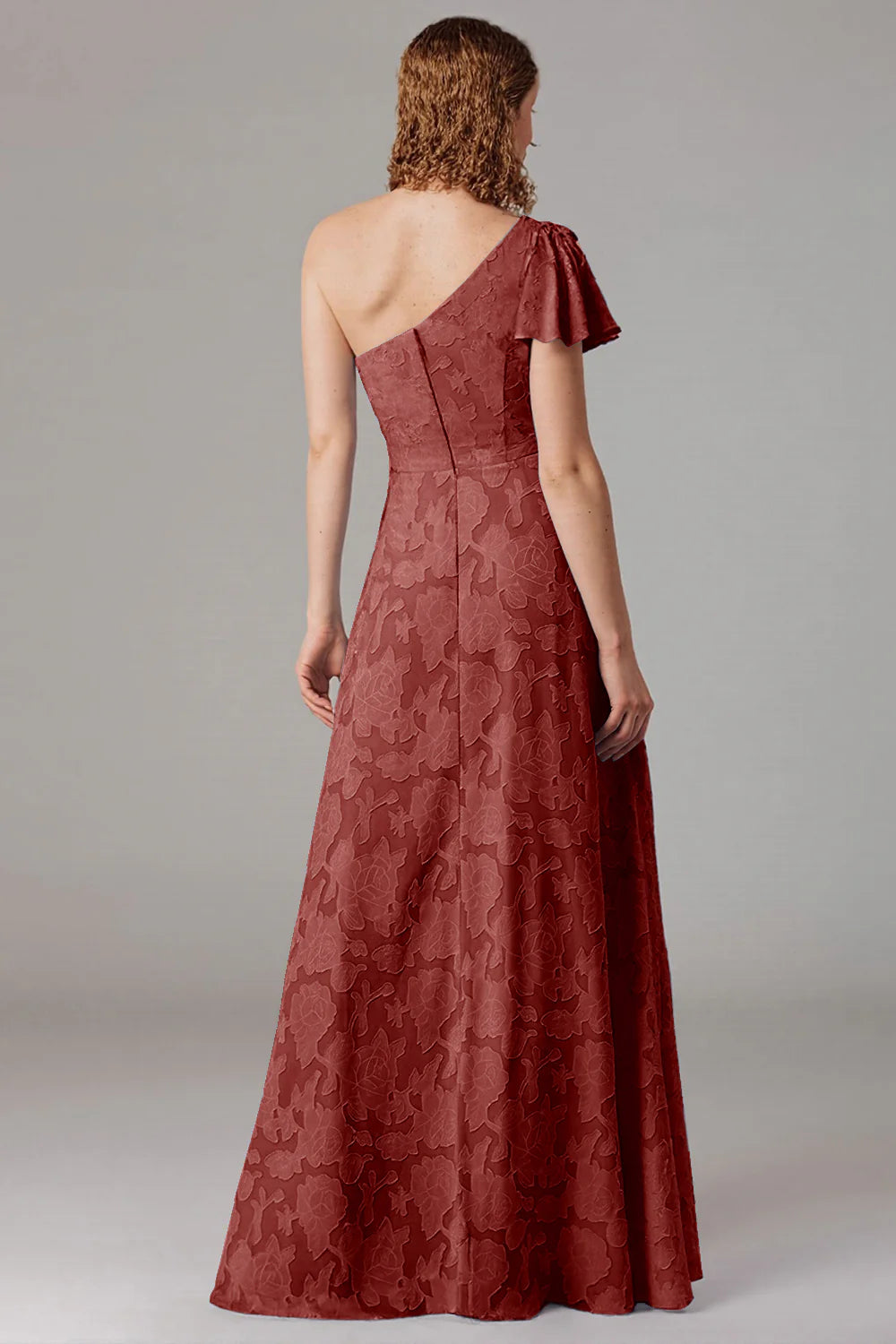 A-line shoulder cinched waist side slit dress