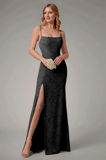 Square collar slim suspender backless waist cinching long skirt with side slit dress