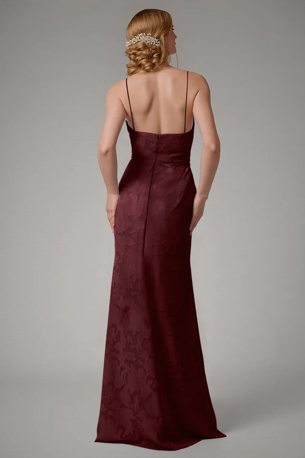 Square collar slim suspender backless waist cinching long skirt with side slit dress