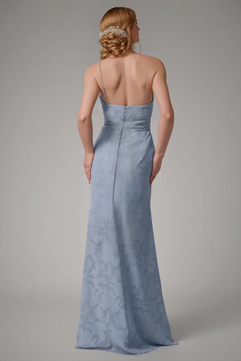 Square collar slim suspender backless waist cinching long skirt with side slit dress