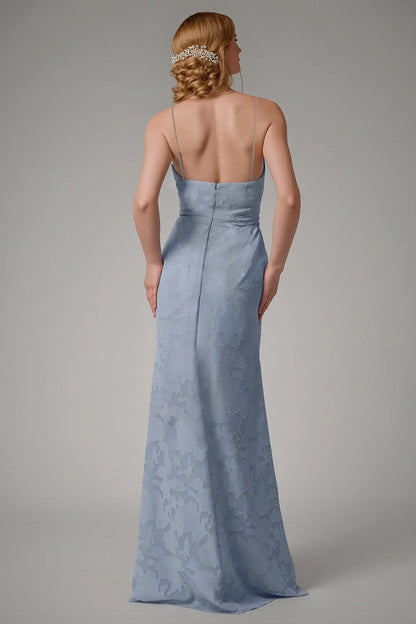 Square collar slim suspender backless waist cinching long skirt with side slit dress