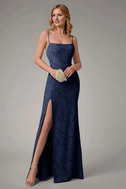 Square collar slim suspender backless waist cinching long skirt with side slit dress
