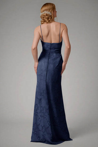 Square collar slim suspender backless waist cinching long skirt with side slit dress