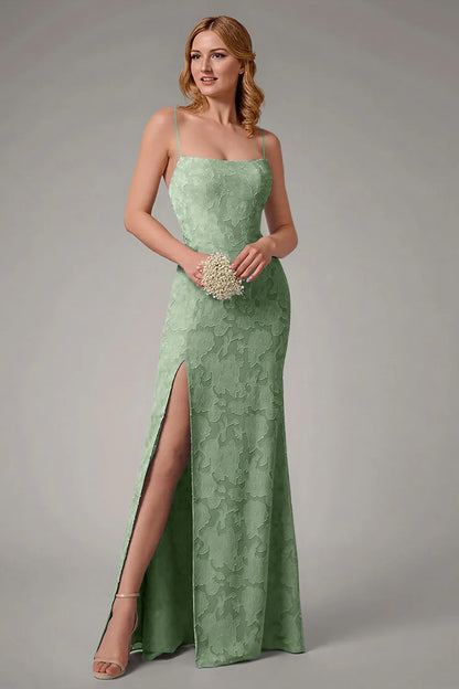 Square collar slim suspender backless waist cinching long skirt with side slit dress