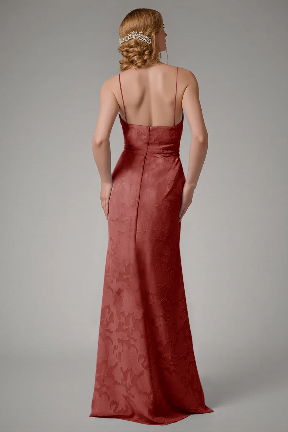 Square collar slim suspender backless waist cinching long skirt with side slit dress