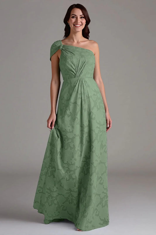 Single shoulder A-line pleated long skirt bridesmaid dress