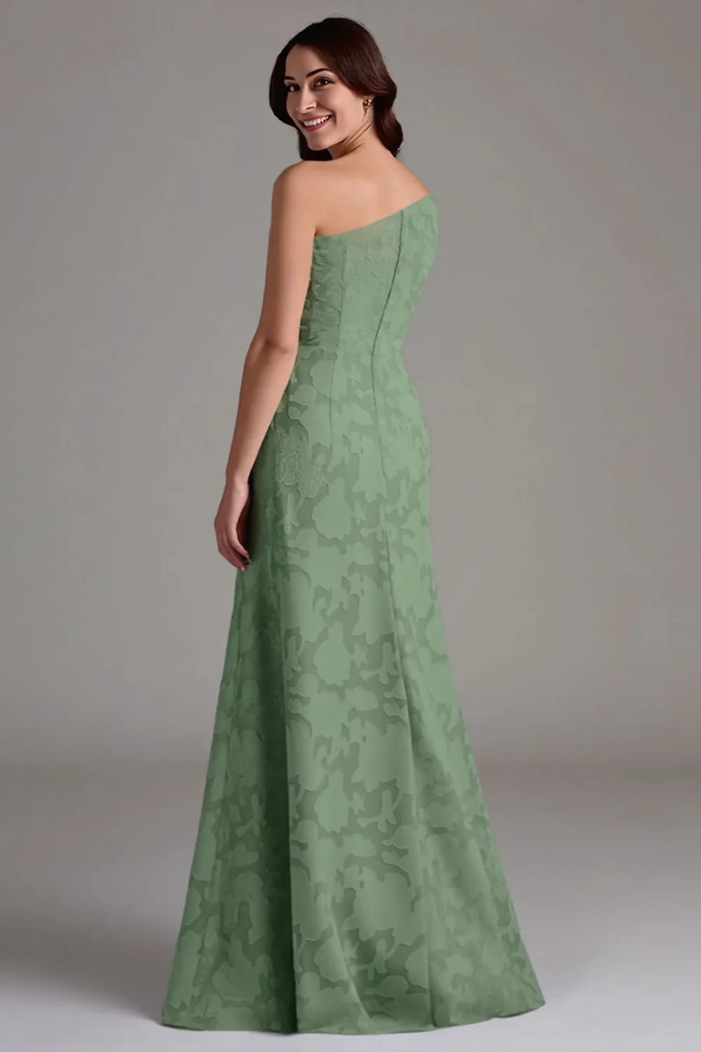 Single shoulder A-line pleated long skirt bridesmaid dress