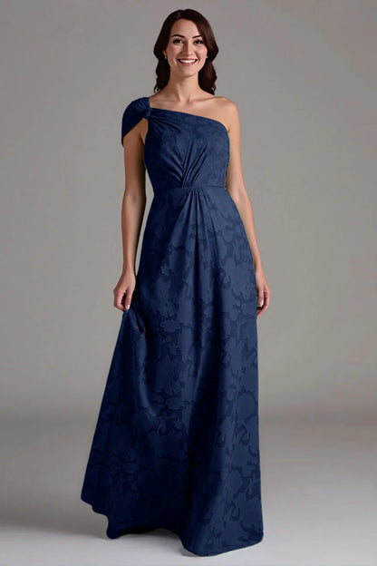 Single shoulder A-line pleated long skirt bridesmaid dress