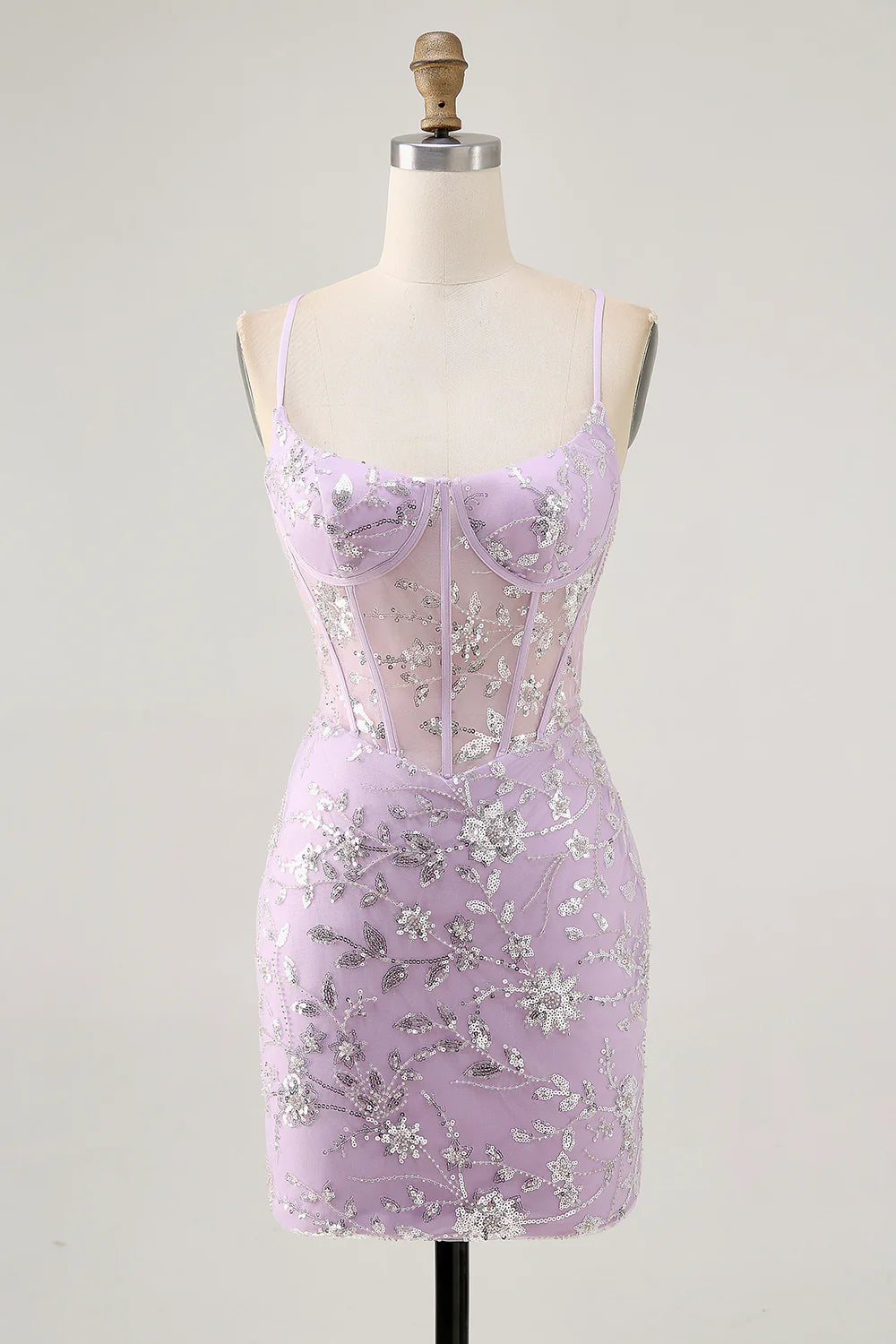 Light purple applique short back to school dress with sequined flowers