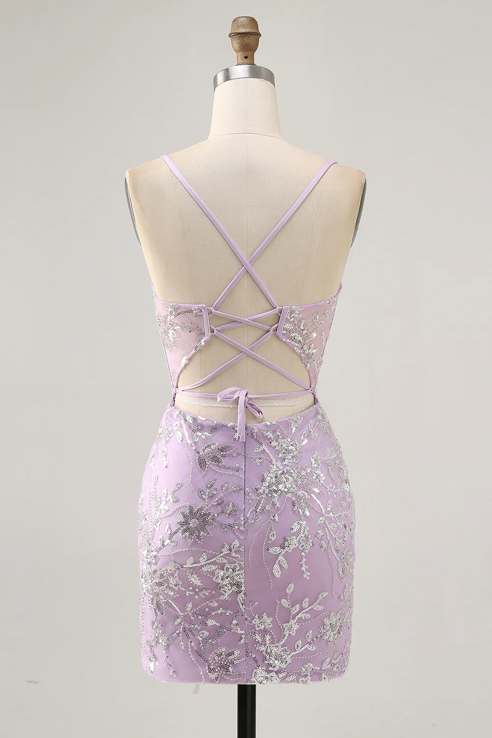 Light purple applique short back to school dress with sequined flowers
