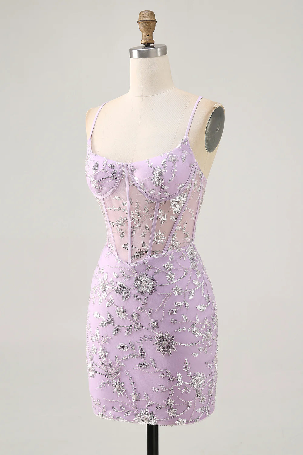 Light purple applique short back to school dress with sequined flowers