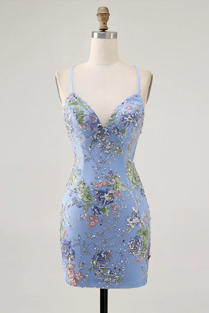 Backless slim suspender short floral tight back school dress