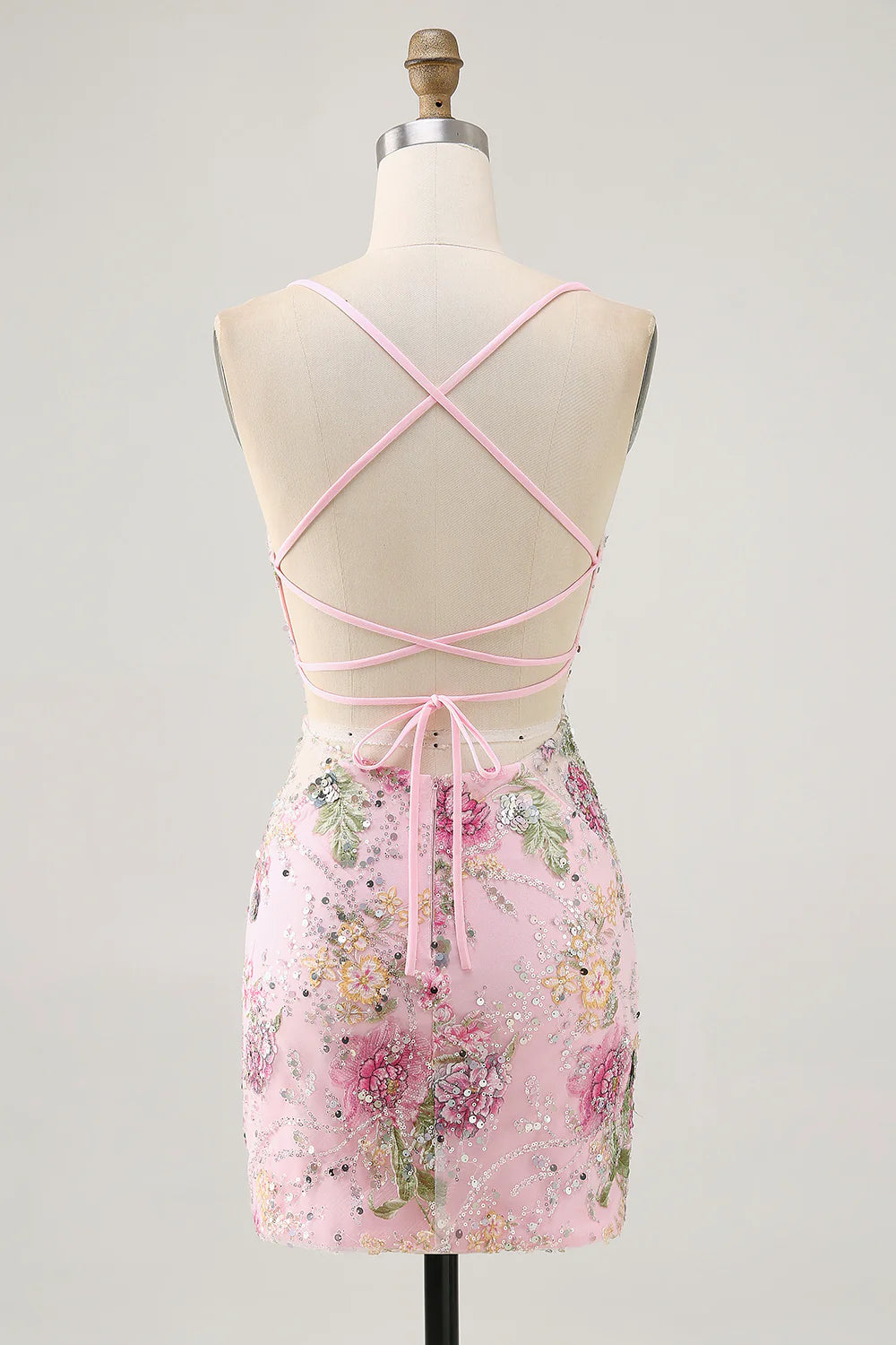 Backless slim suspender short floral tight back school dress
