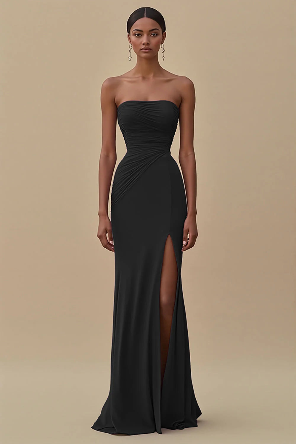 Sleeveless strapless mermaid pleated formal dress