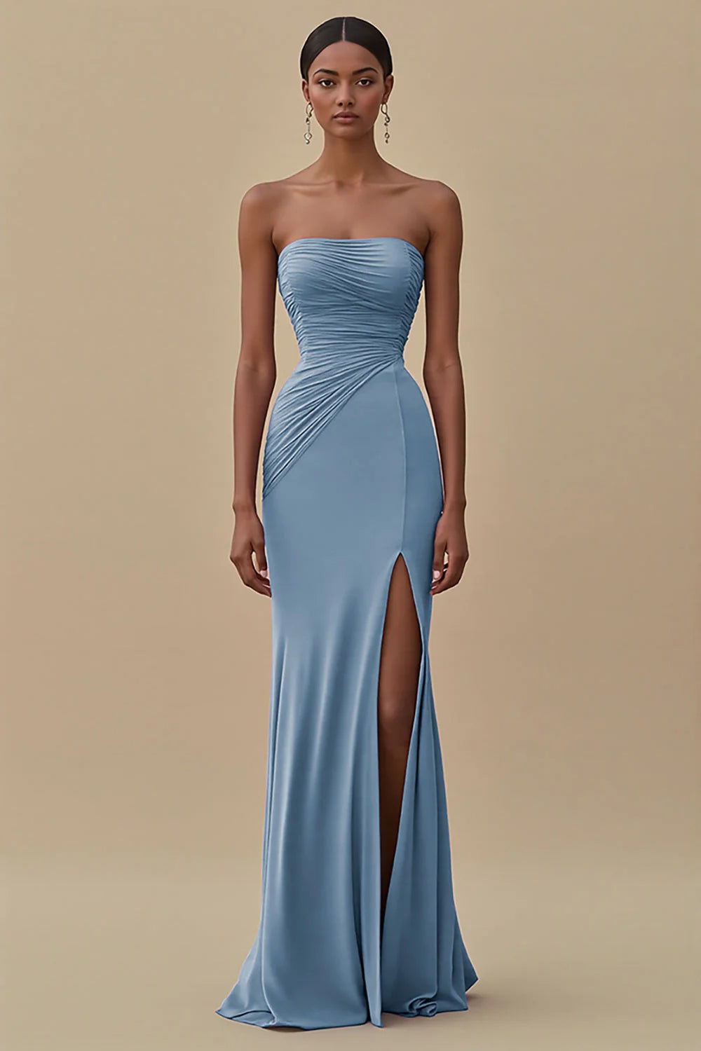 Sleeveless strapless mermaid pleated formal dress