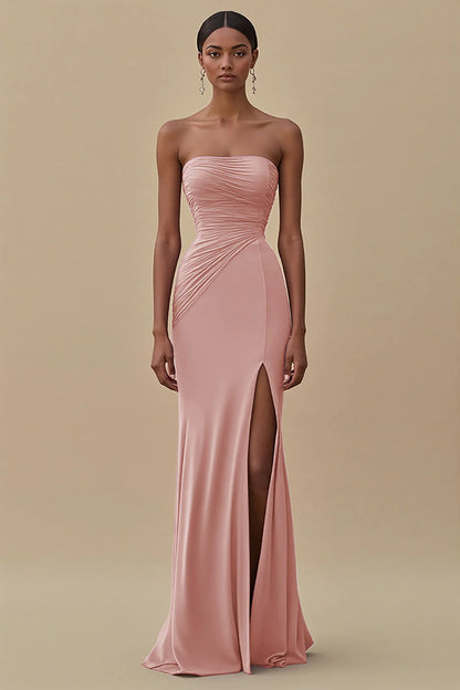 Sleeveless strapless mermaid pleated formal dress