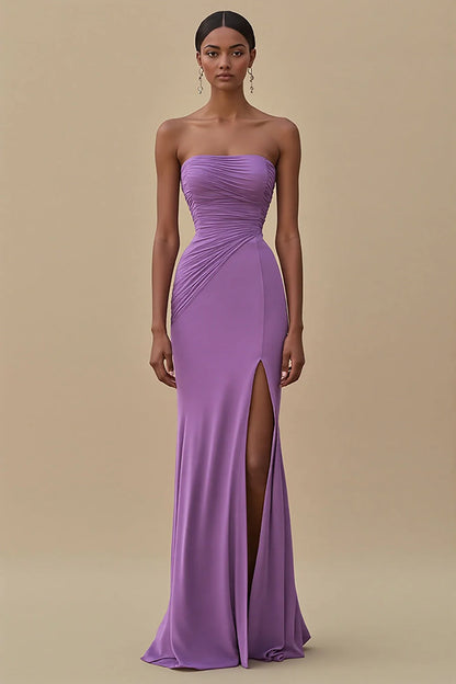 Sleeveless strapless mermaid pleated formal dress