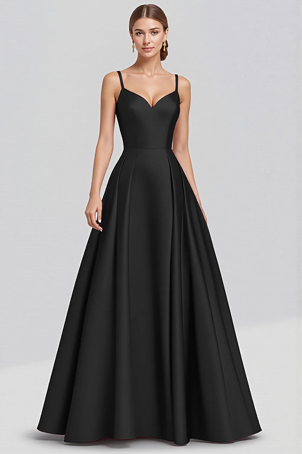 Thin shoulder strap satin A-line formal wear
