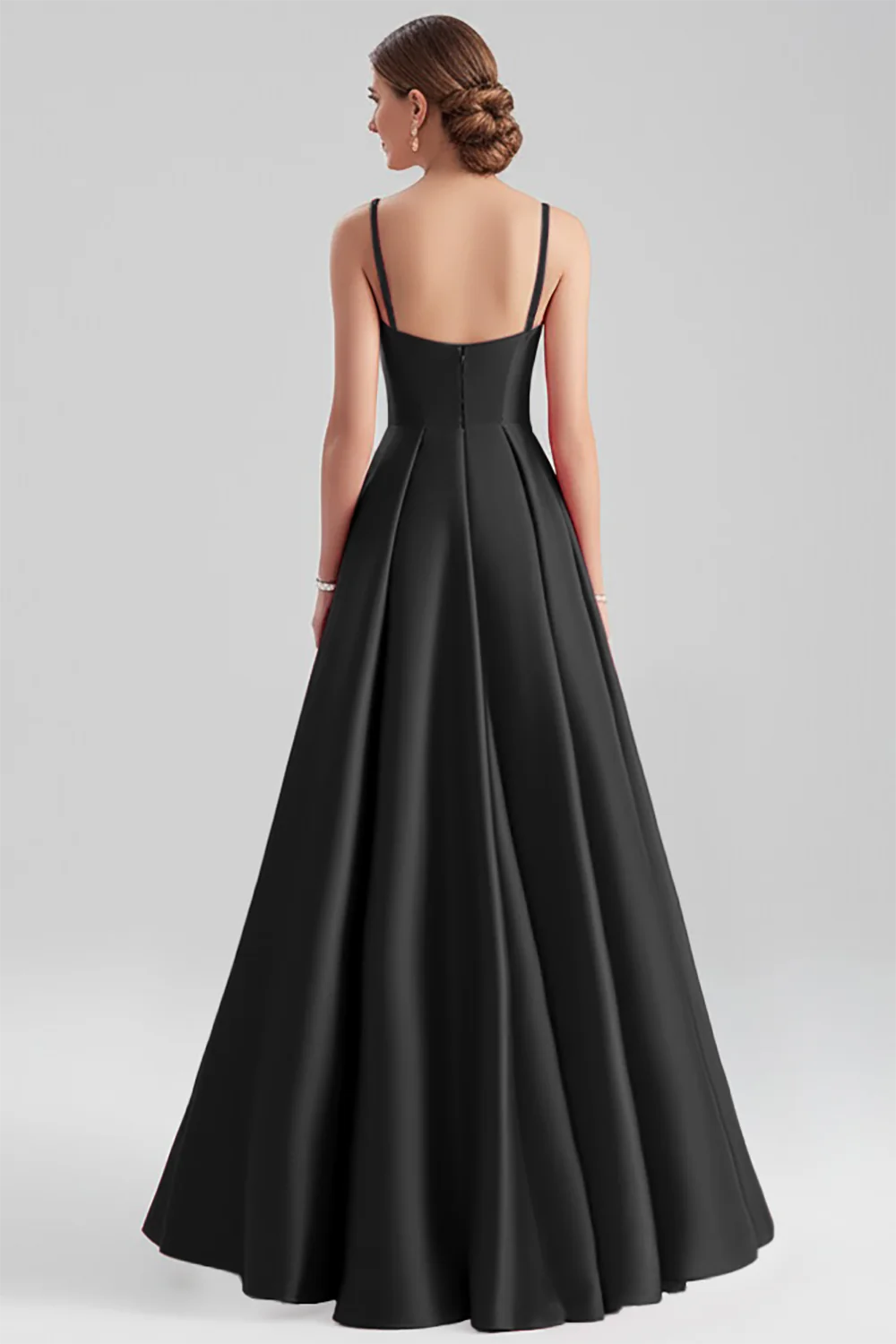 Thin shoulder strap satin A-line formal wear
