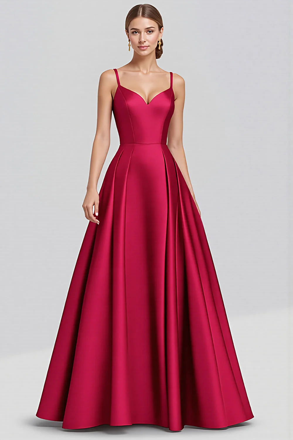 Thin shoulder strap satin A-line formal wear