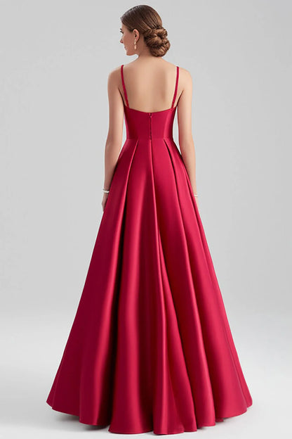 Thin shoulder strap satin A-line formal wear